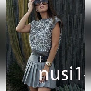 Zara Bejeweled Floral Sweater Vest